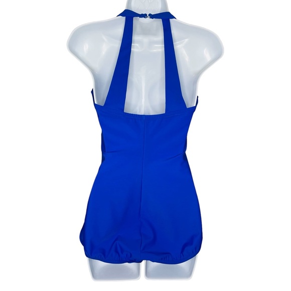 Lands End One Piece Swimsuit Blue Skirted Halter - Picture 3 of 10